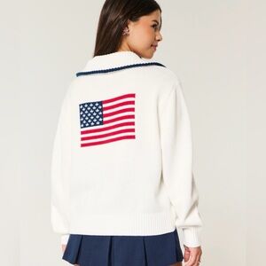 Hollister Oversized USA Graphic Half-Zip Sweater Size S, White